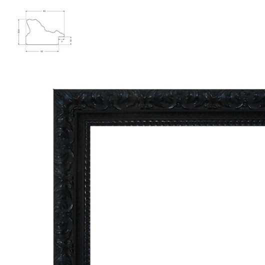 Cadre baroque noir mat-motif feuilles d'acanthe et liseré rais de cœur pour photo-litho