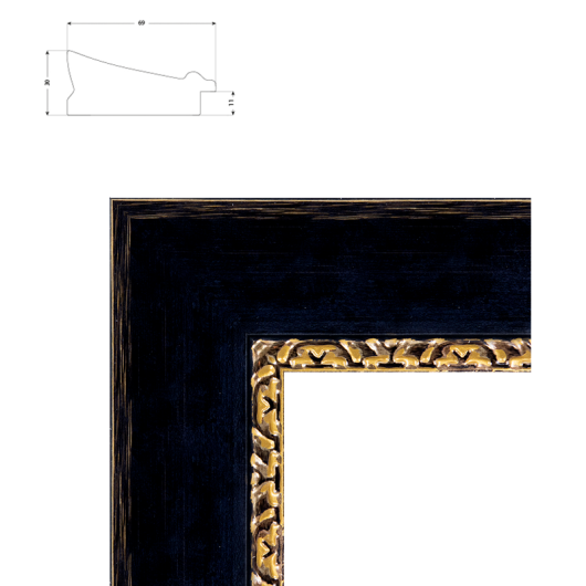 Cadre sur mesure noir avec rehaut doré