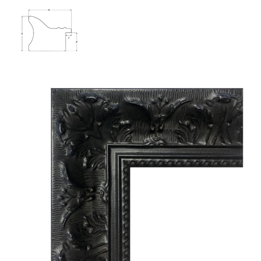 Cadre sur mesure Noir mat orné feuilles d'Acanthes pour toiles