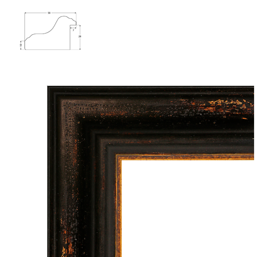 Cadre sur mesure noir-dorure à la Feuille Patinée-pour toiles